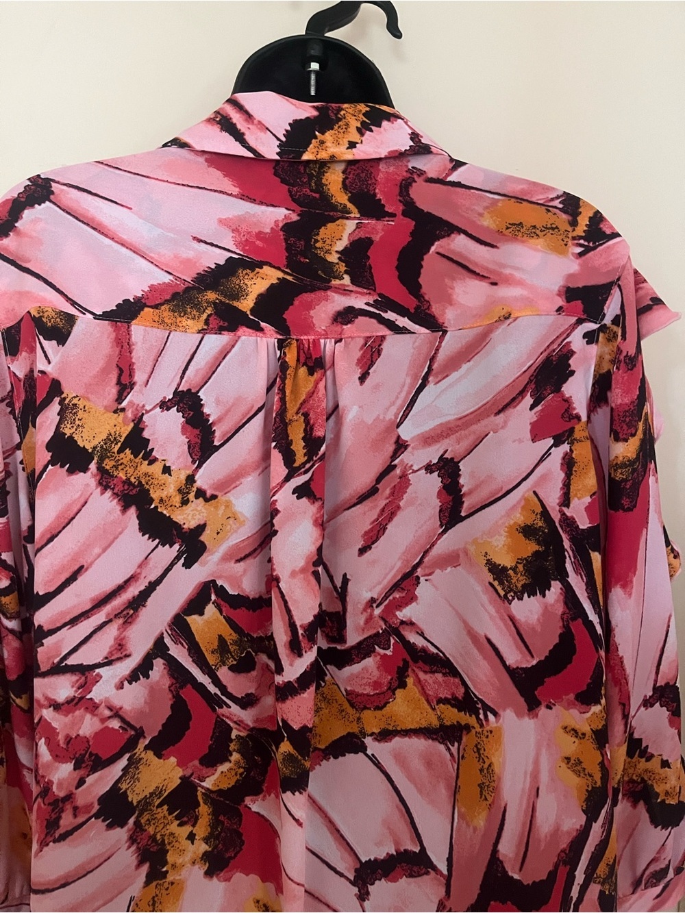 Investments Pink Abstract Ruffle-Sleeve Button-Front Blouse - Picture 5 of 6